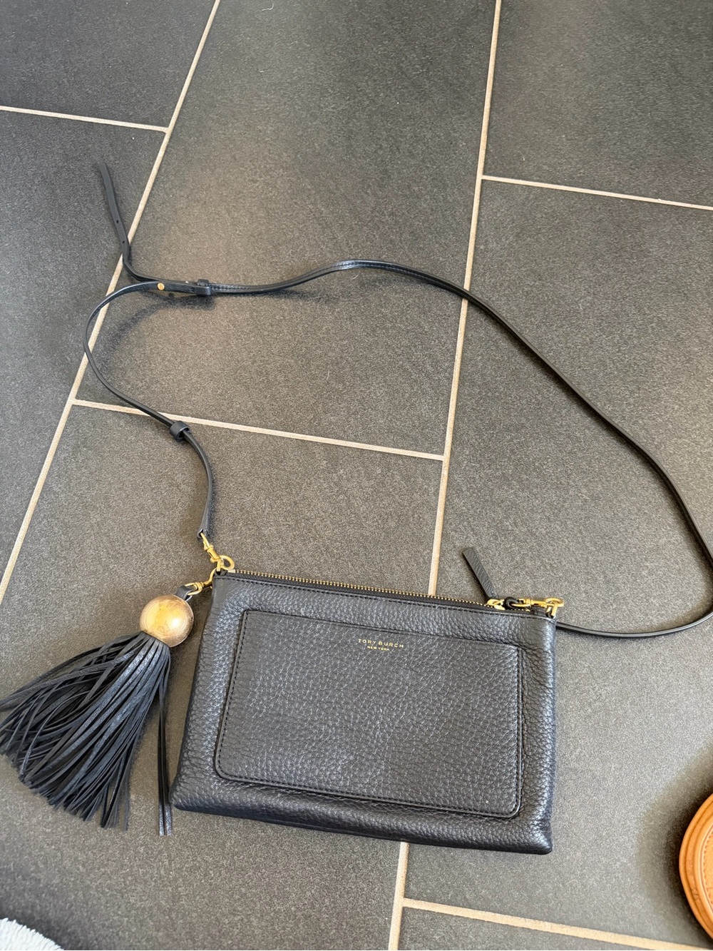 Tory Burch Black Leather Crossbody with Gold Hardware and Tassel